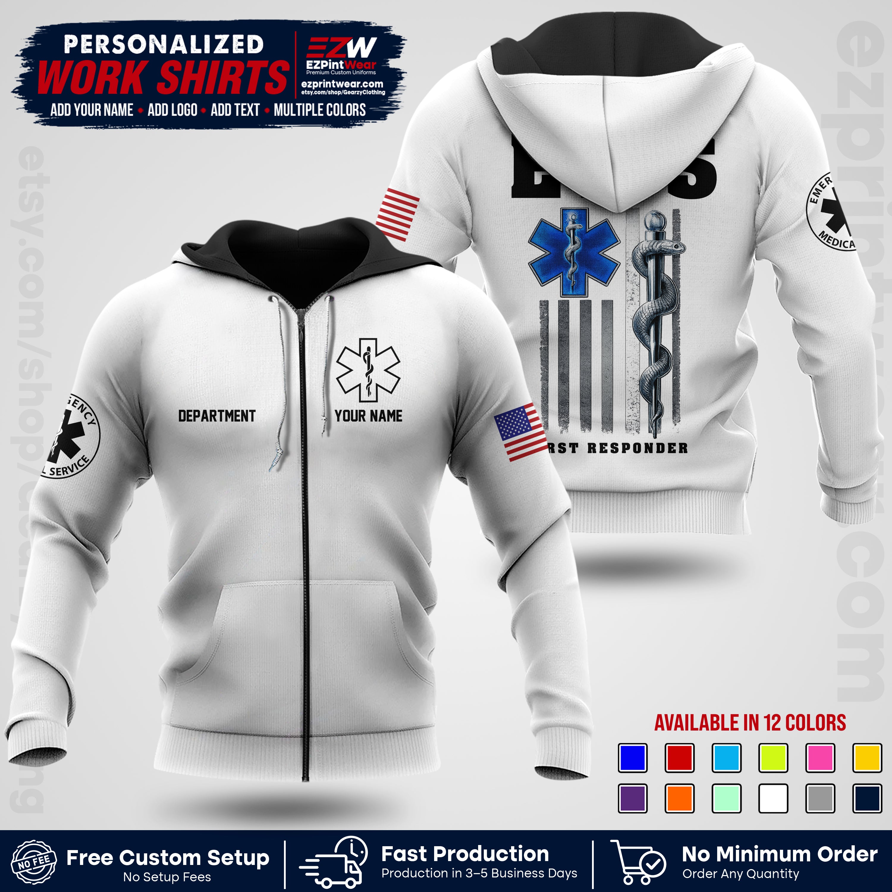 Custom EMS Shirt with Name, Logo & Text | EMS Team Uniform | First Responder Workwear EMSU03