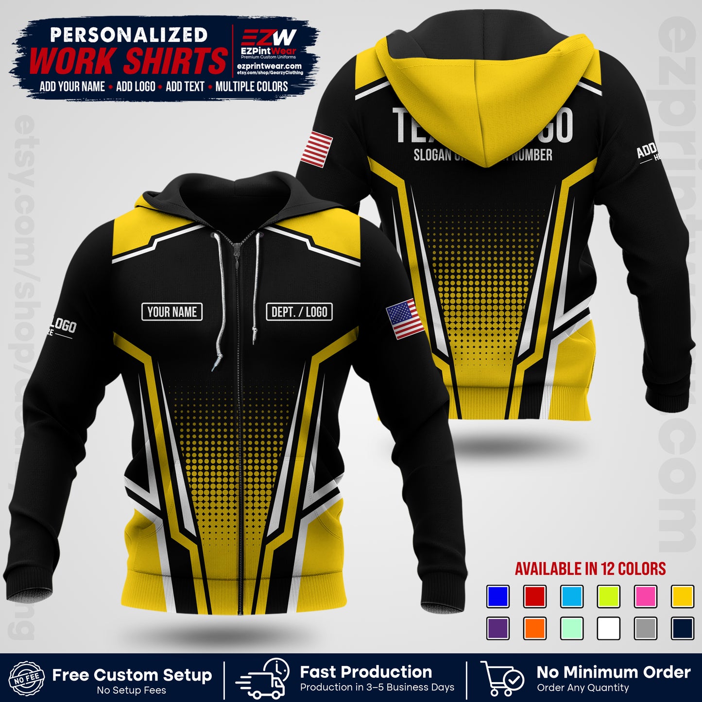 Custom All Over Print Work Uniform Shirt with Name, Logo & Text | Custom Hawaiian Shirt | Company Shirt | Employee Uniform UNF17