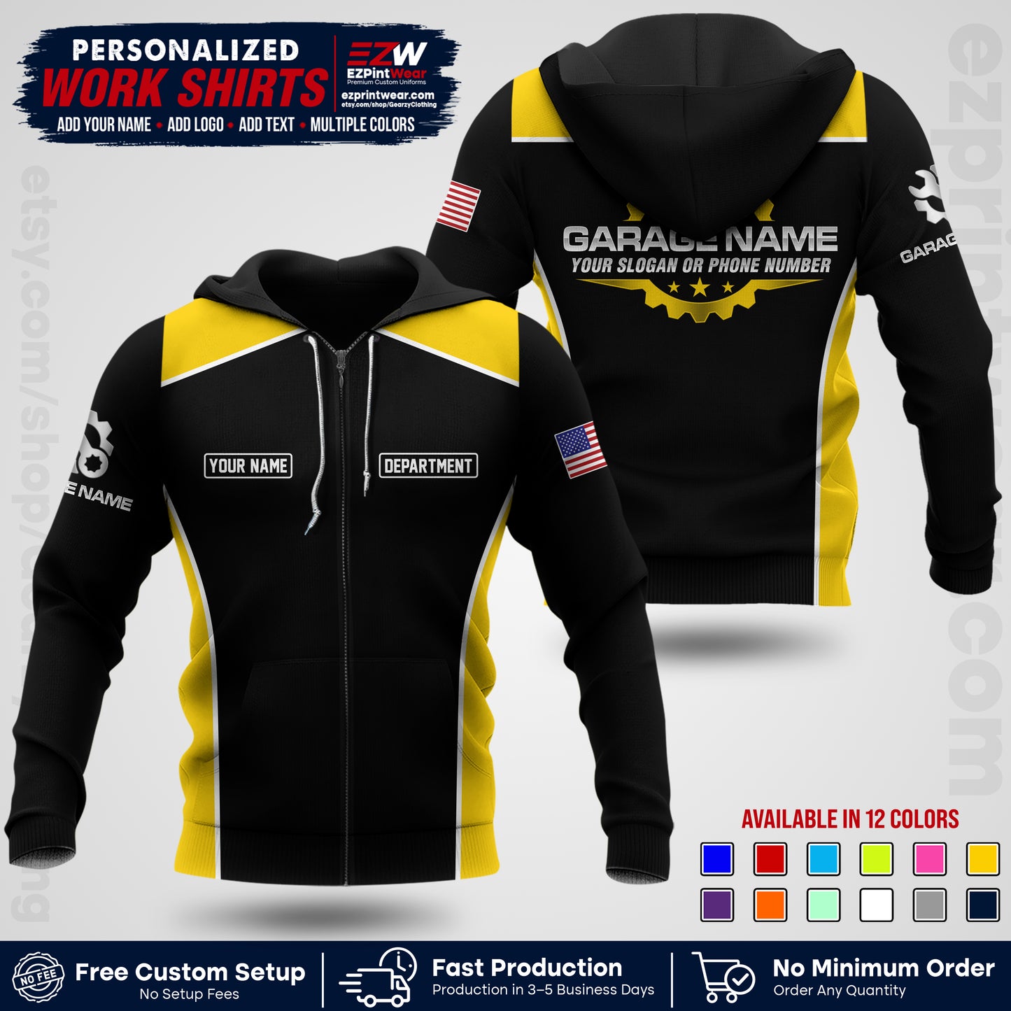 Custom Mechanic Work Shirt with Name, Logo & Text | Auto Shop Uniform | Workwear MCN 07
