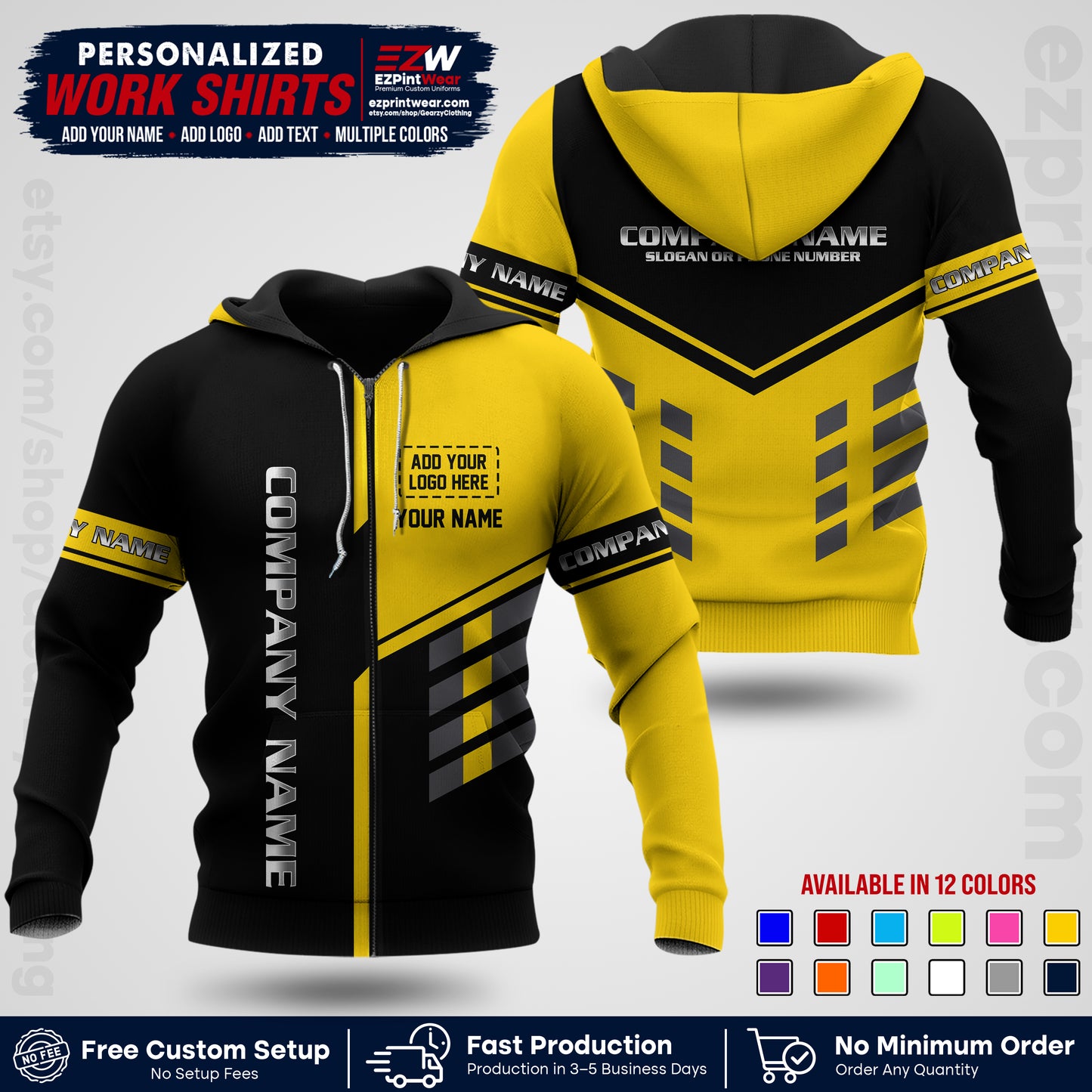 Custom All Over Print Work Uniform Shirt with Name, Logo & Text | Custom Hawaiian Shirt | Company Shirt | Employee Uniform UNF09