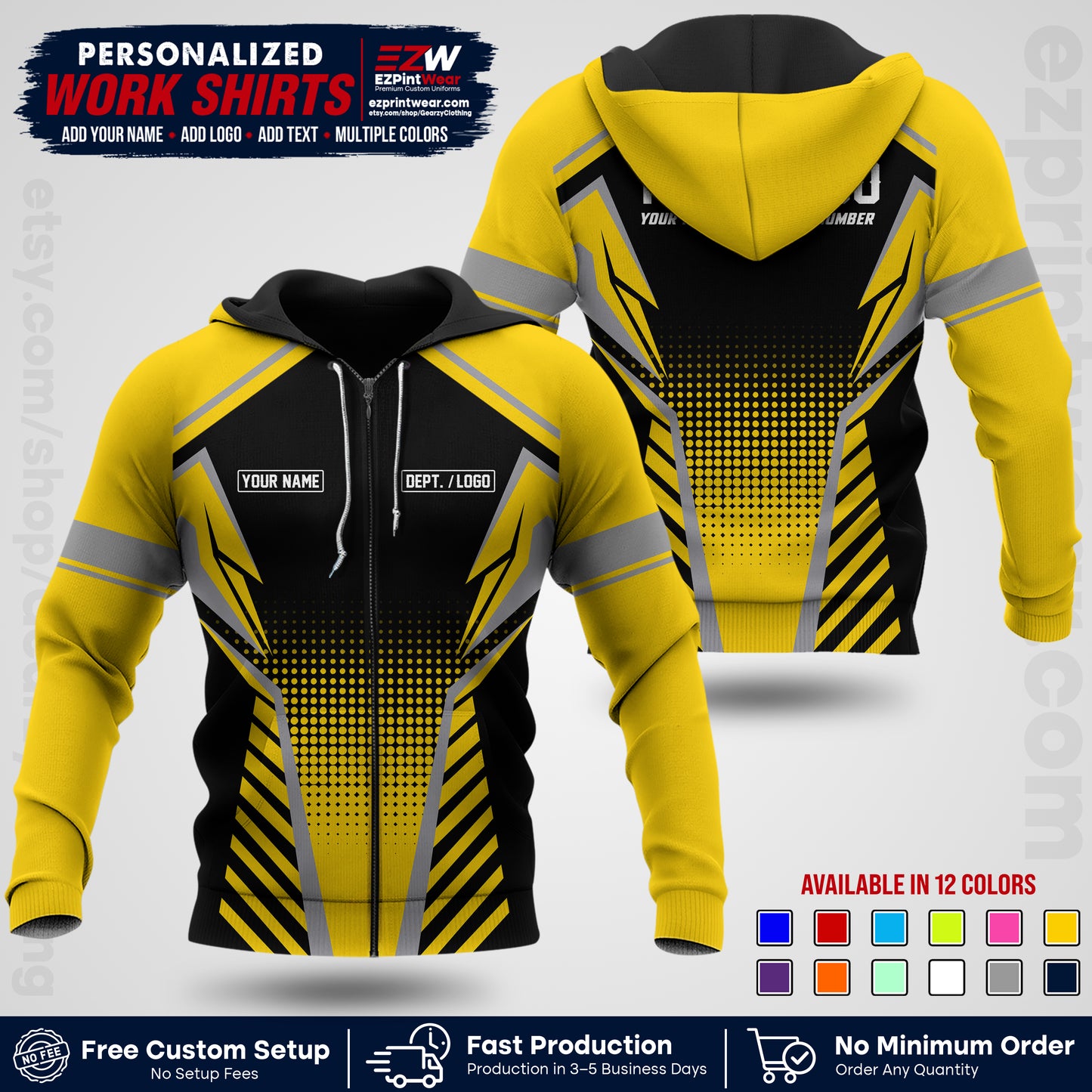 Custom All Over Print Work Uniform Shirt with Name, Logo & Text | Custom Hawaiian Shirt | Company Shirt | Employee Uniform UNF13