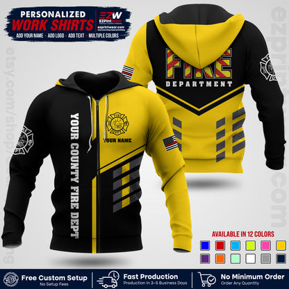 Custom Fire Department Shirt with Name, City Logo & Text | Firefighter Uniform | Button Up Work Shirt FF06
