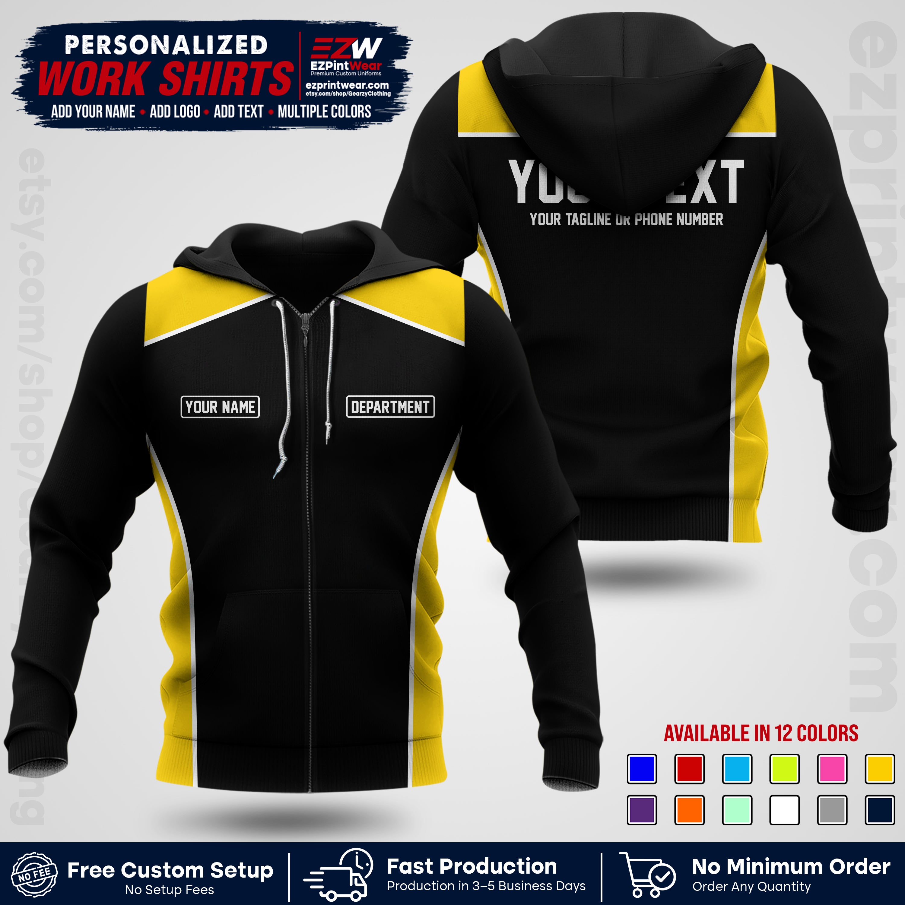 Custom All Over Print Work Uniform Shirt with Name, Logo & Text | Custom Hawaiian Shirt | Company Shirt | Employee Uniform UNF12