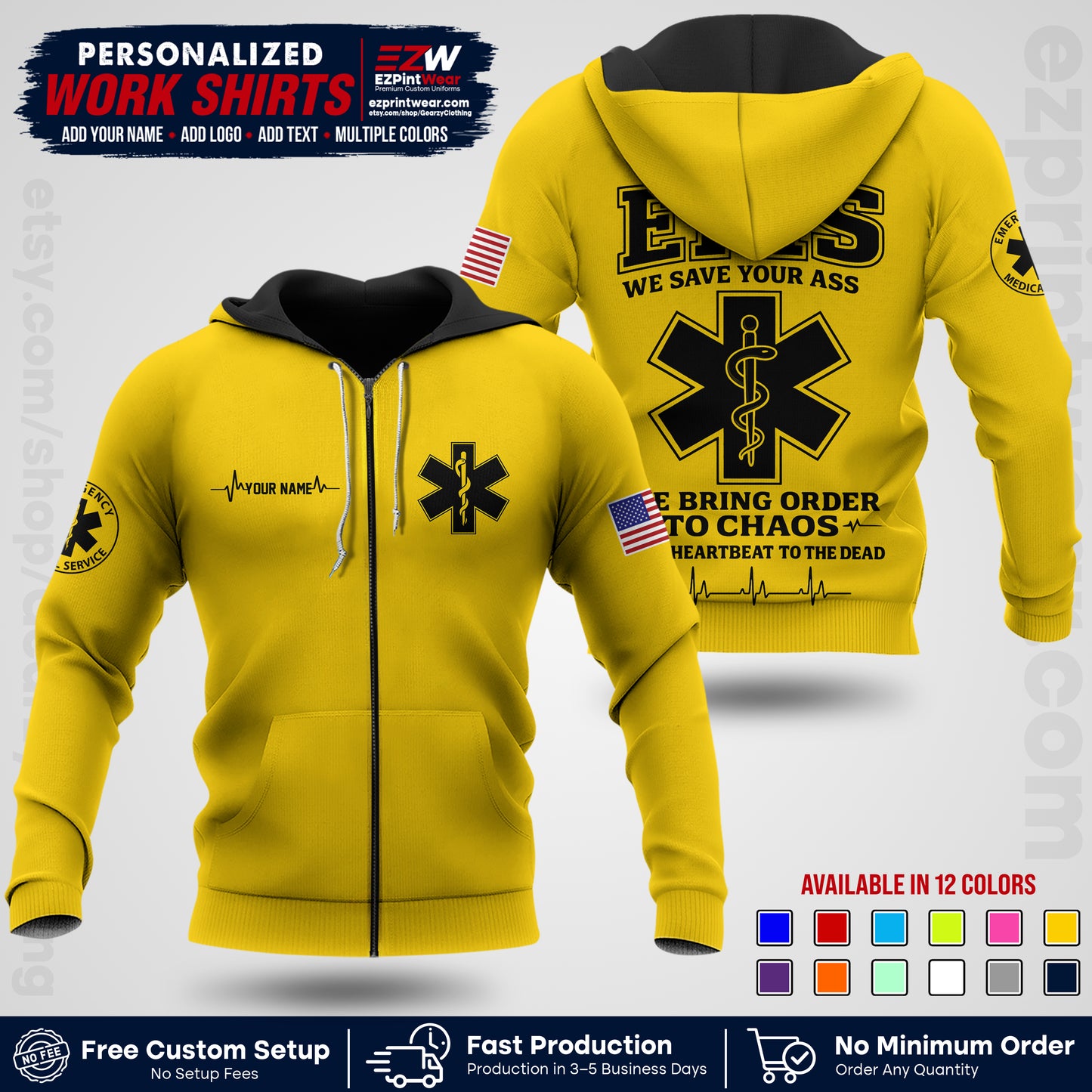 Custom EMS Shirt with Name, Logo & Text | EMS Team Uniform | First Responder Workwear EMSU05
