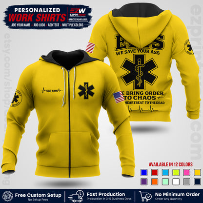 Custom EMS Shirt with Name, Logo & Text | EMS Team Uniform | First Responder Workwear EMSU05