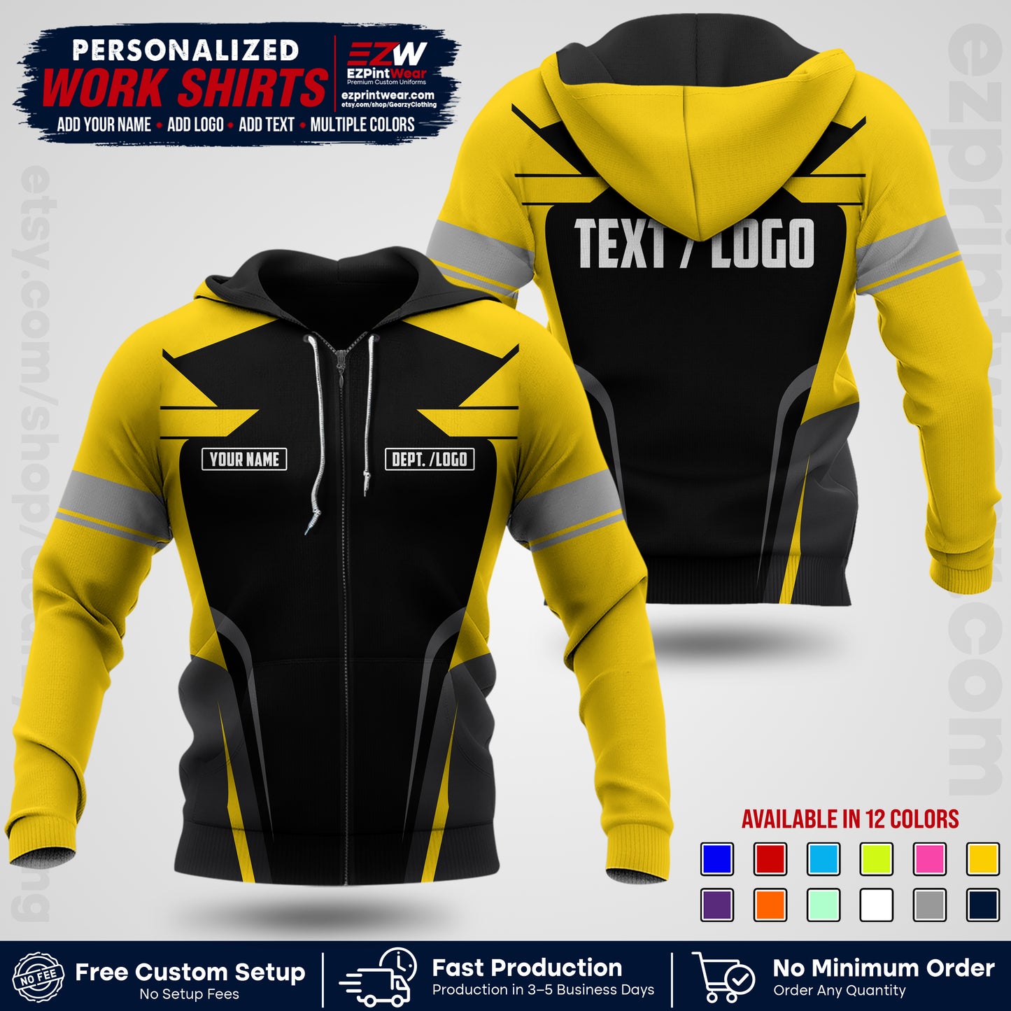 Custom All Over Print Work Uniform Shirt with Name, Logo & Text | Custom Hawaiian Shirt | Company Shirt | Employee Uniform UNF01
