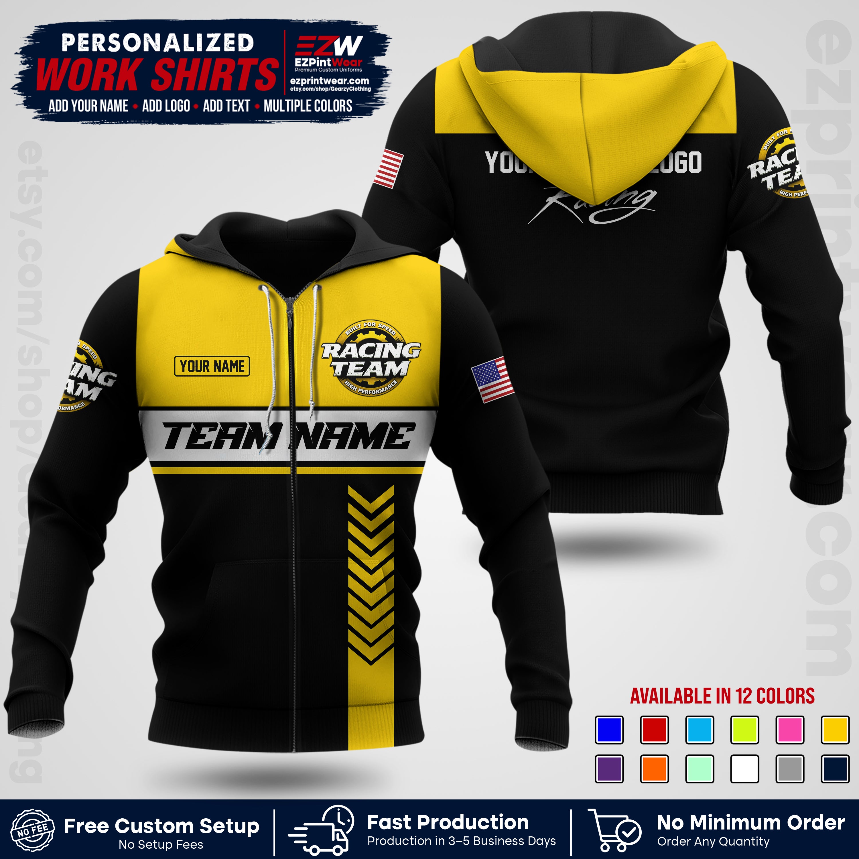 Custom Racing Shirt with Name, Logo & Text | Race Team Uniform | Crew Apparel RC02