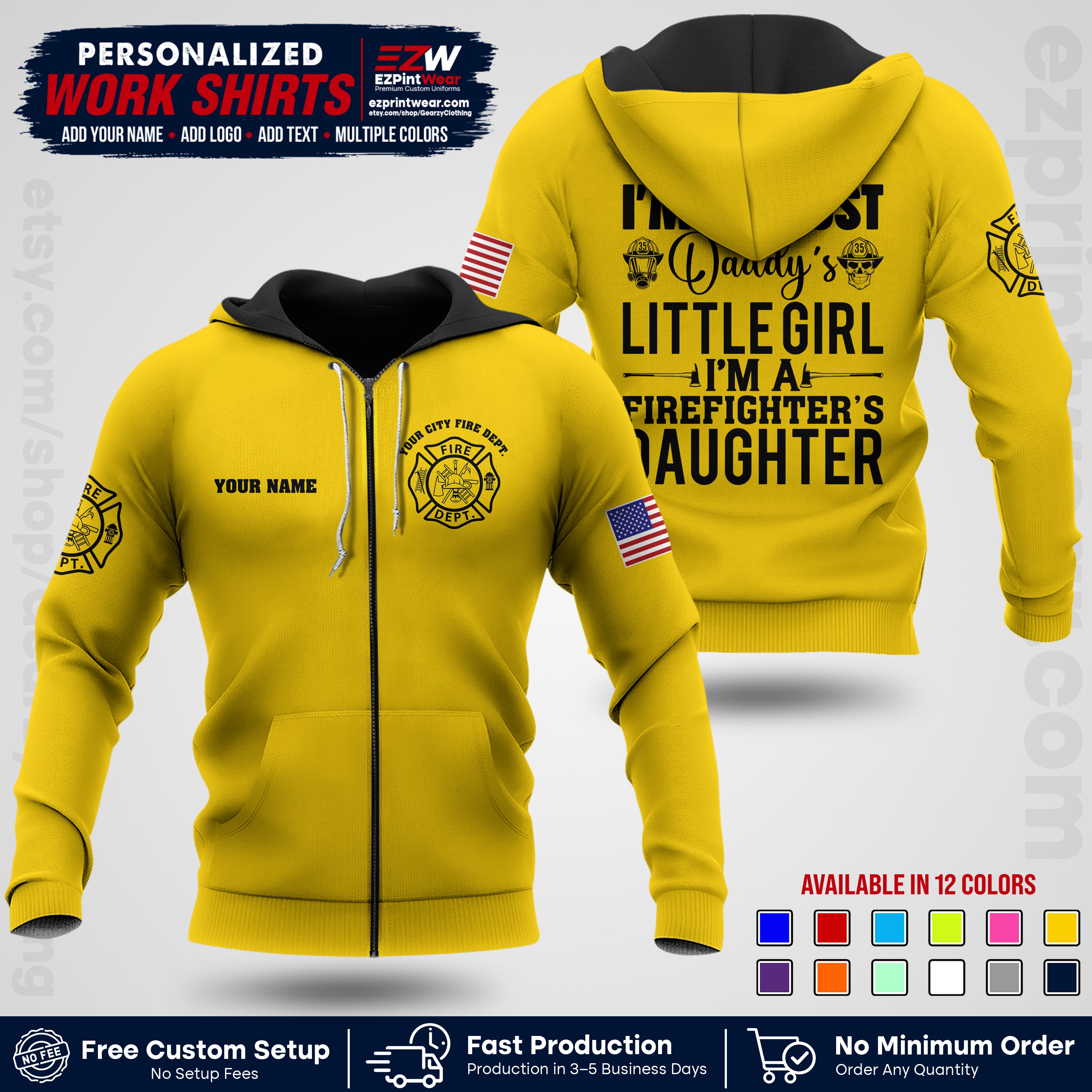 Custom Fire Department Shirt with Name, City Logo & Text | Firefighter Uniform | Button Up Work Shirt FF08