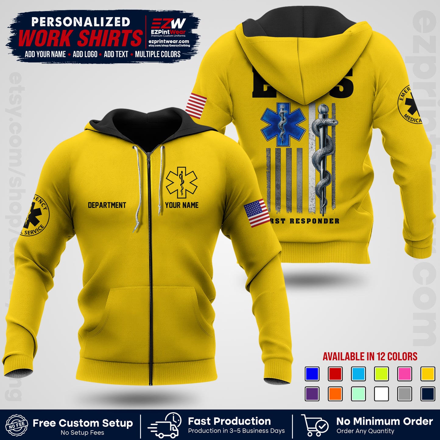 Custom EMS Shirt with Name, Logo & Text | EMS Team Uniform | First Responder Workwear EMSU03