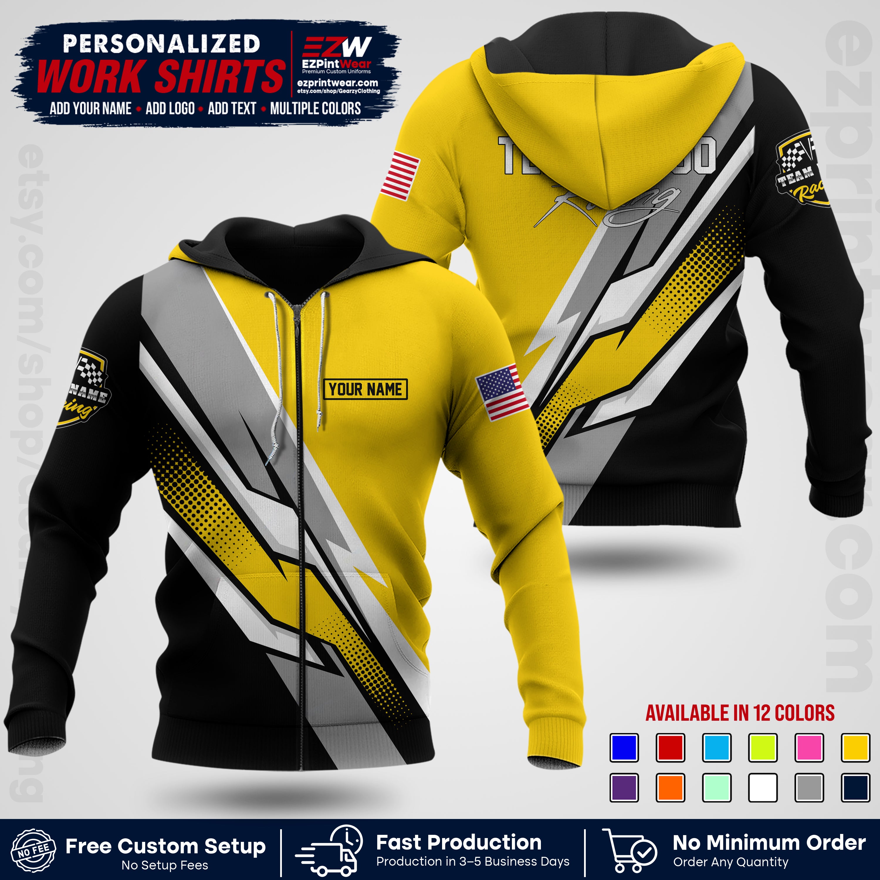 Custom Racing Shirt with Name, Logo & Text | Race Team Uniform | Crew Apparel RC01