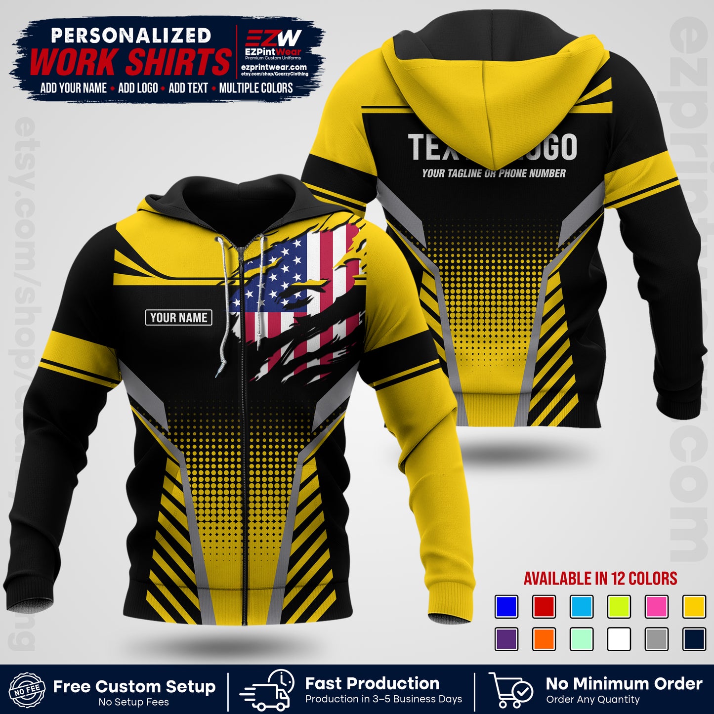 Custom All Over Print Work Uniform Shirt with Name, Logo & Text | Custom Hawaiian Shirt | Company Shirt | Employee Uniform UNF07