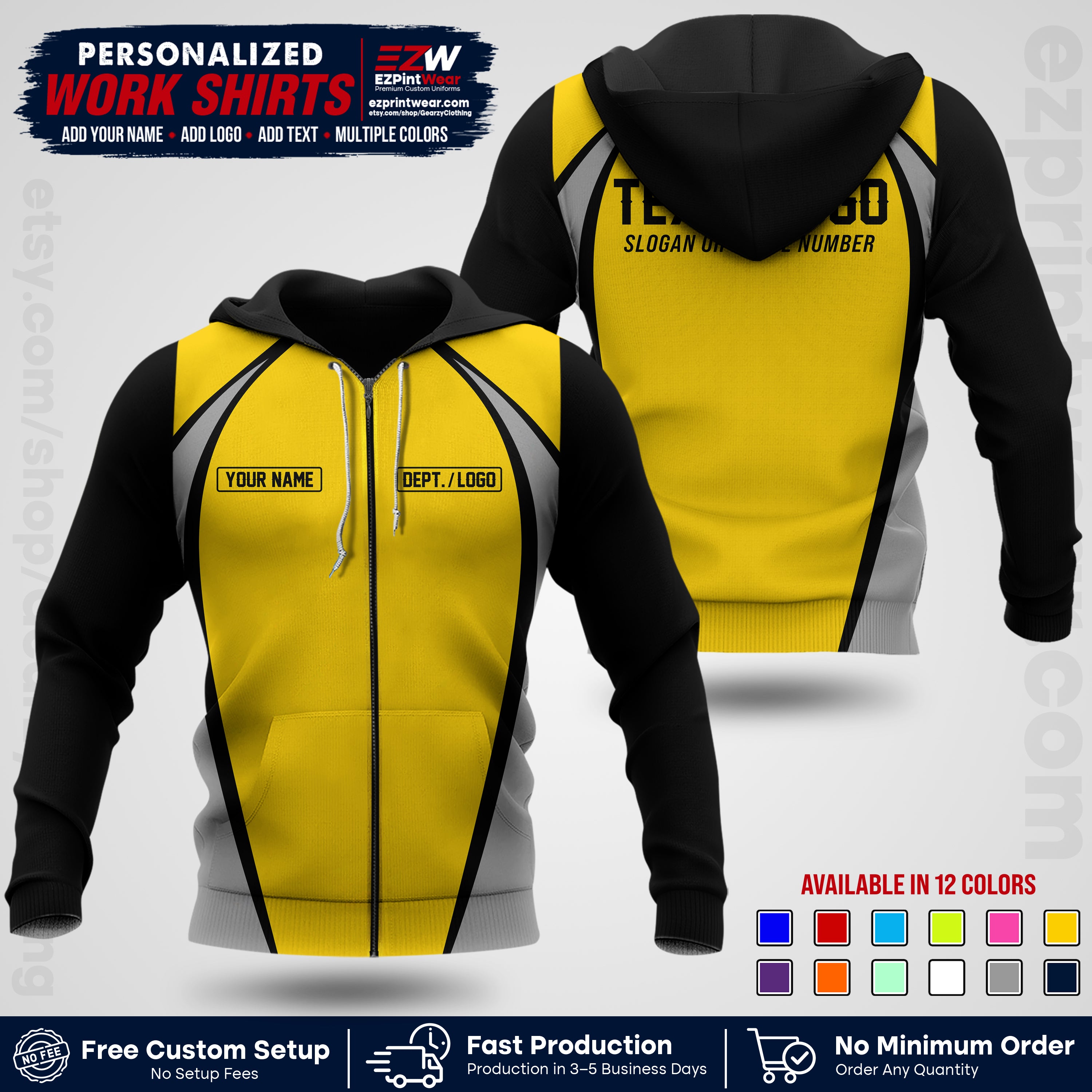 Custom All Over Print Work Uniform Shirt with Name, Logo & Text | Custom Hawaiian Shirt | Company Shirt | Employee Uniform UNF20
