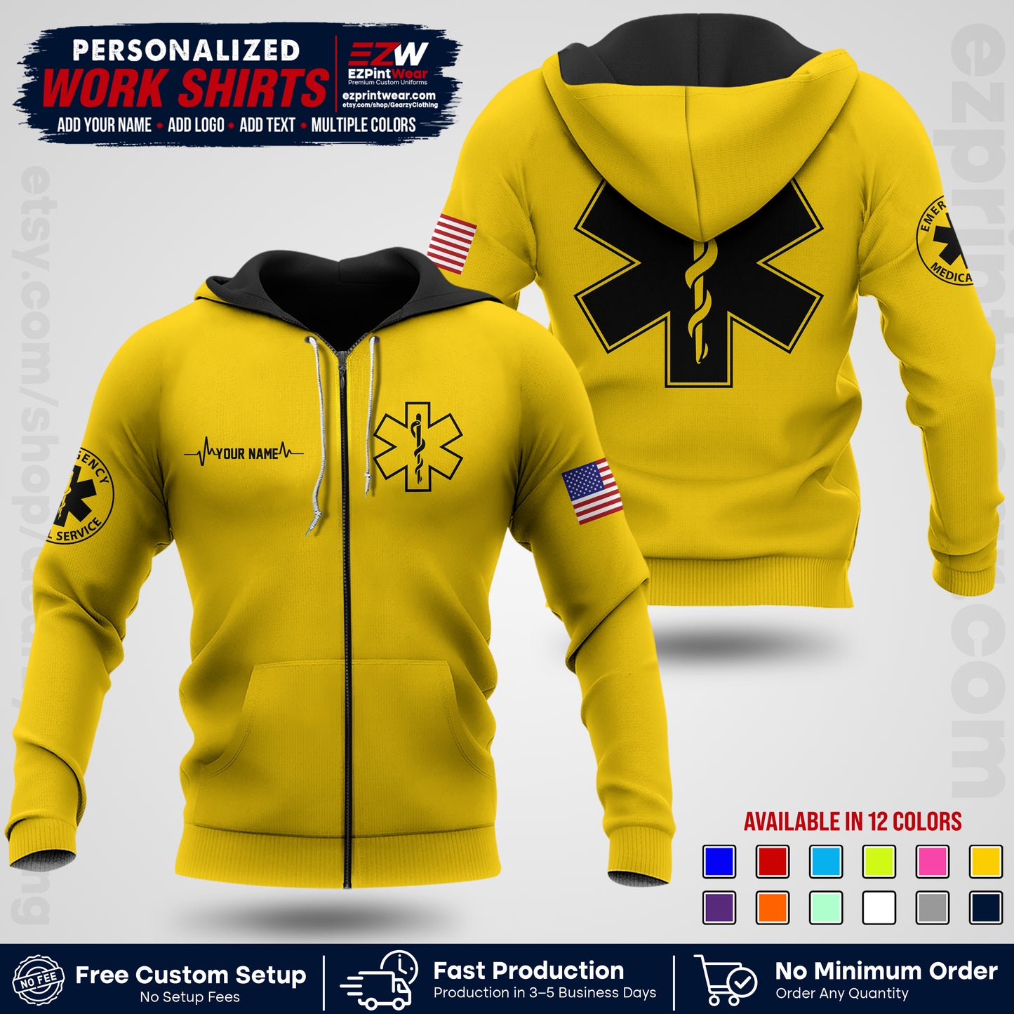 Custom EMS Shirt with Name, Logo & Text | EMS Team Uniform | First Responder Workwear EMSU04