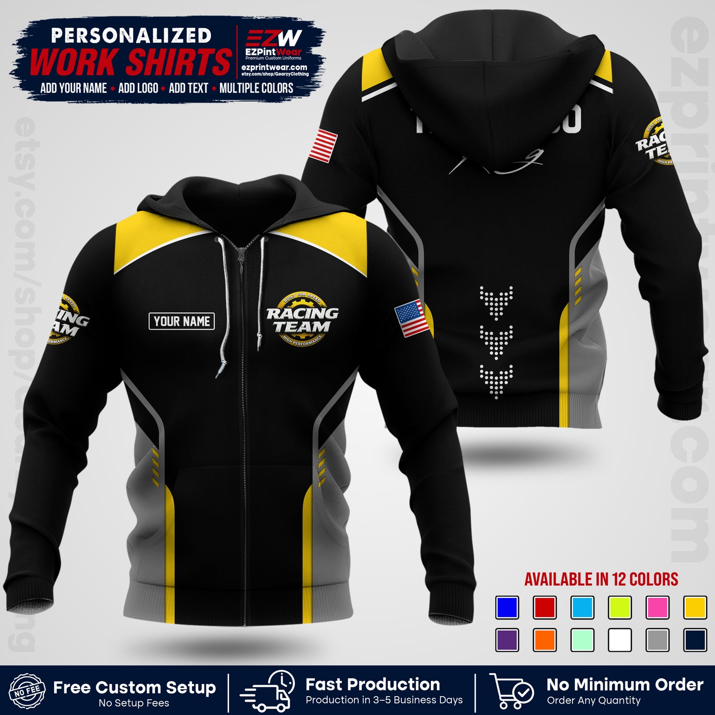Custom Racing Shirt with Name, Logo & Text | Race Team Uniform | Crew Apparel RC09