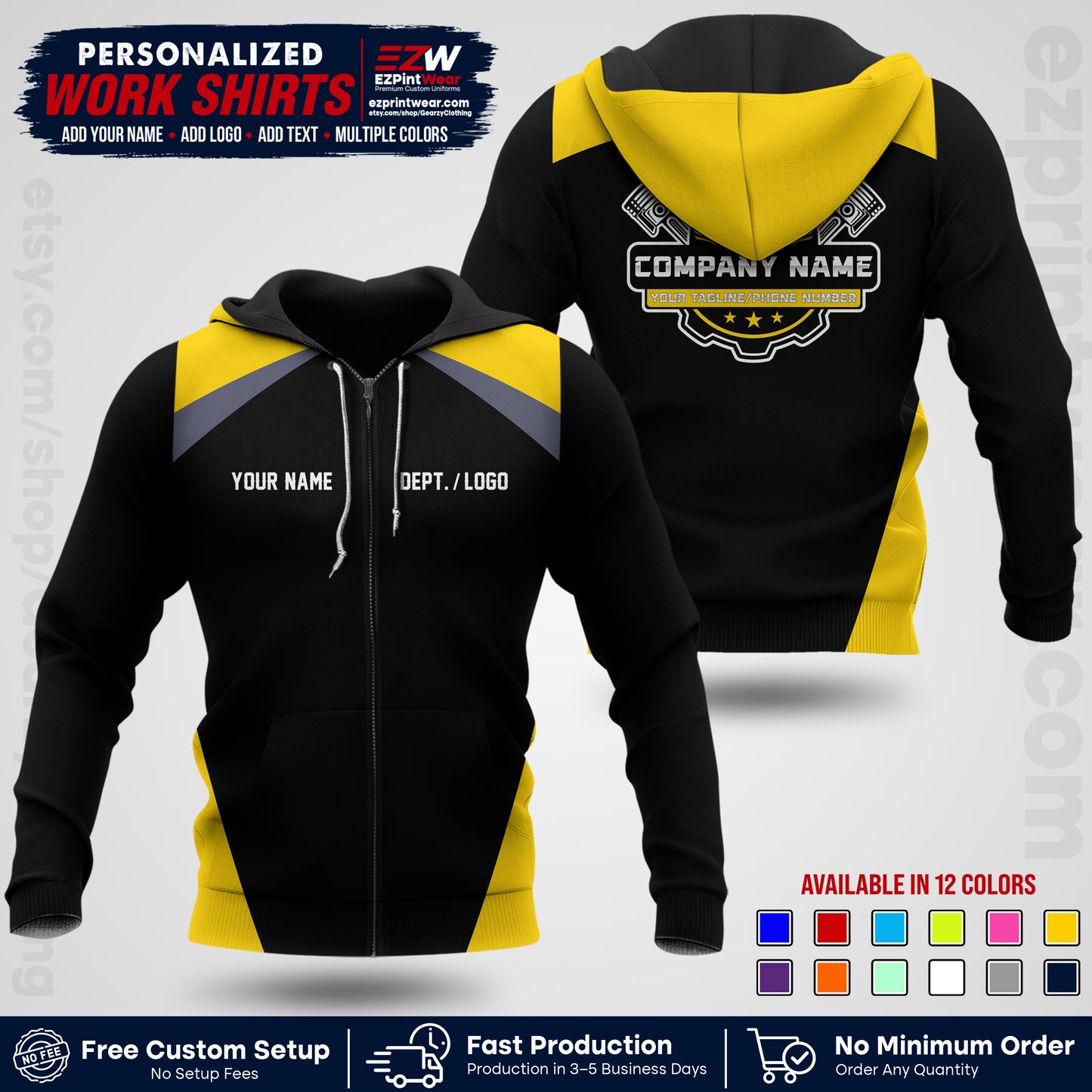 Custom Mechanic Work Shirt with Name, Logo & Text | Auto Shop Uniform | Workwear MCN 03