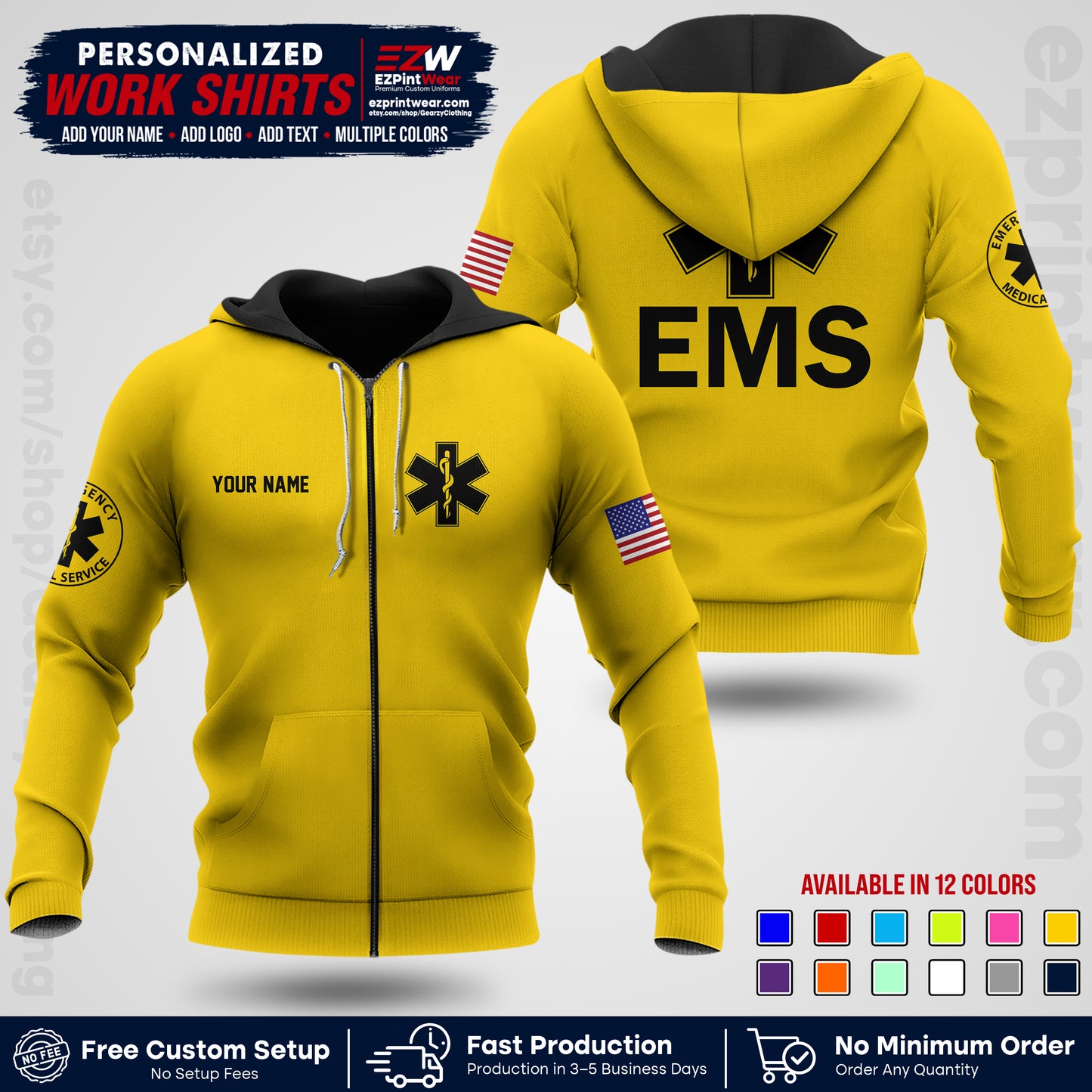 Custom EMS Shirt with Name, Logo & Text | EMS Team Uniform | First Responder Workwear EMSU02