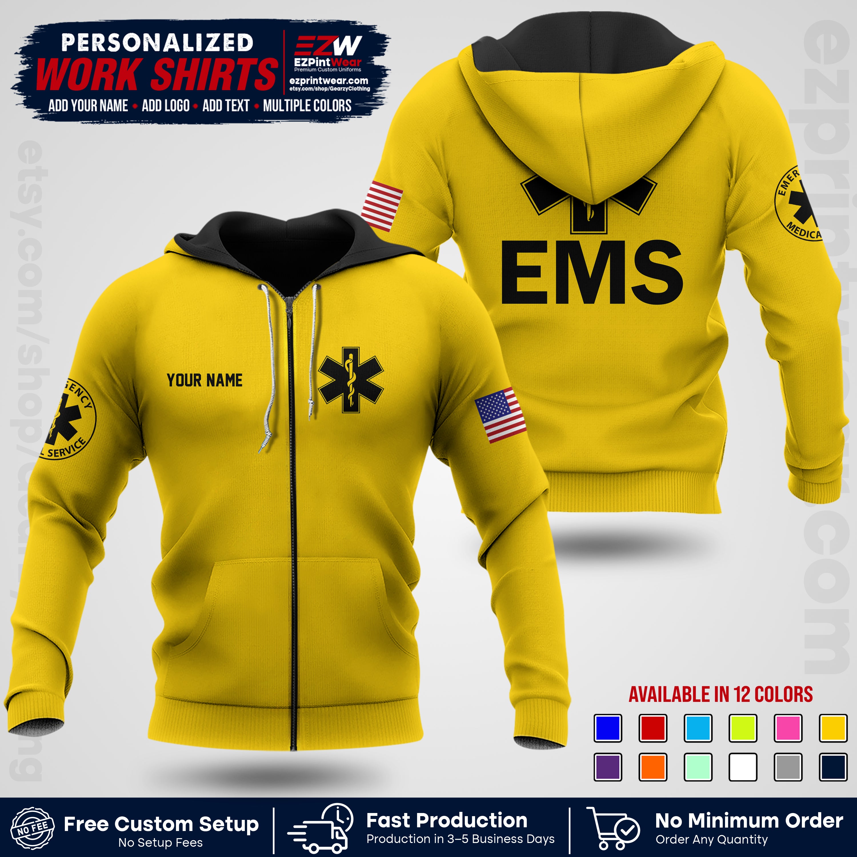Custom EMS Shirt with Name, Logo & Text | EMS Team Uniform | First Responder Workwear EMSU02