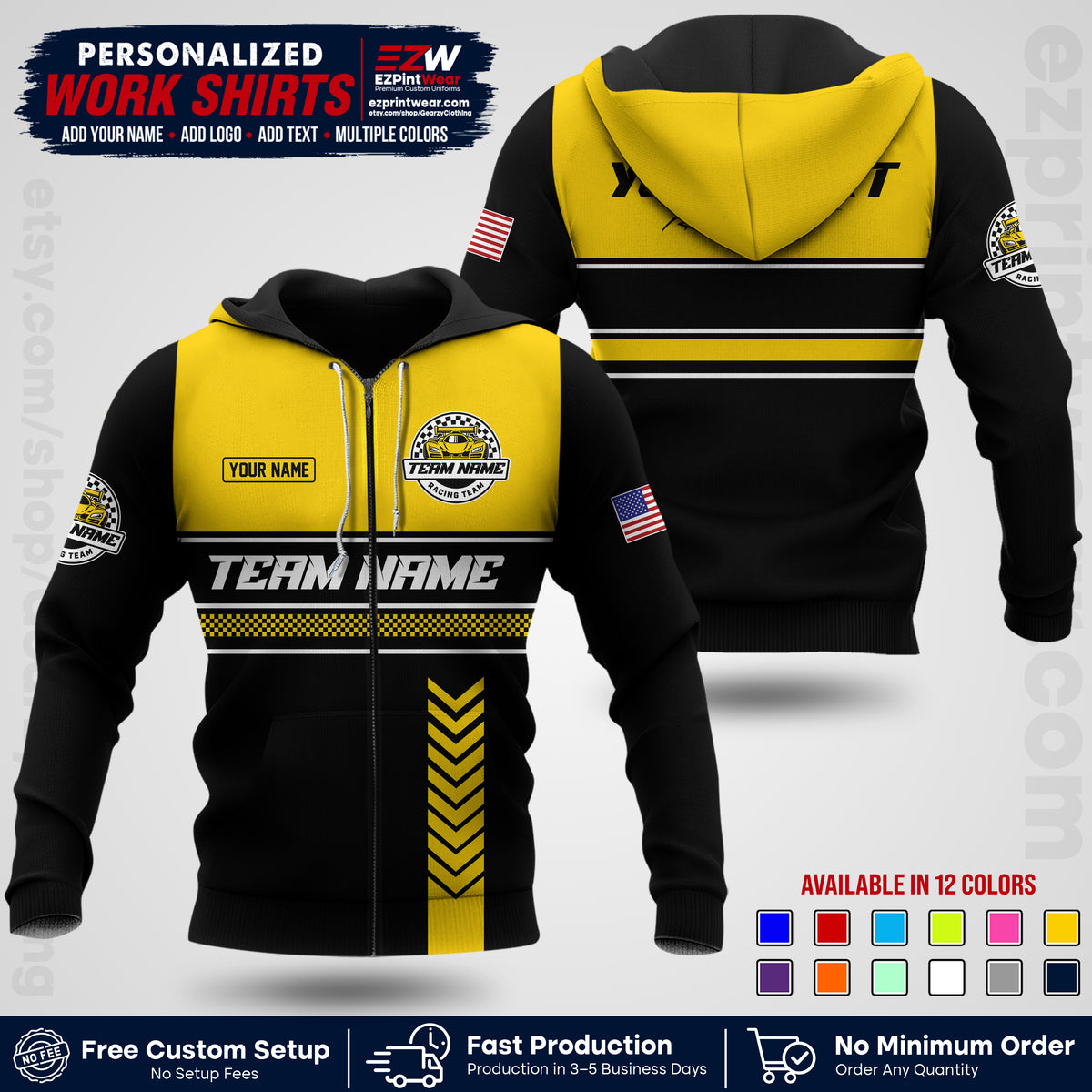 Custom Racing Shirt with Name, Logo & Text | Race Team Uniform | Crew Apparel RC17