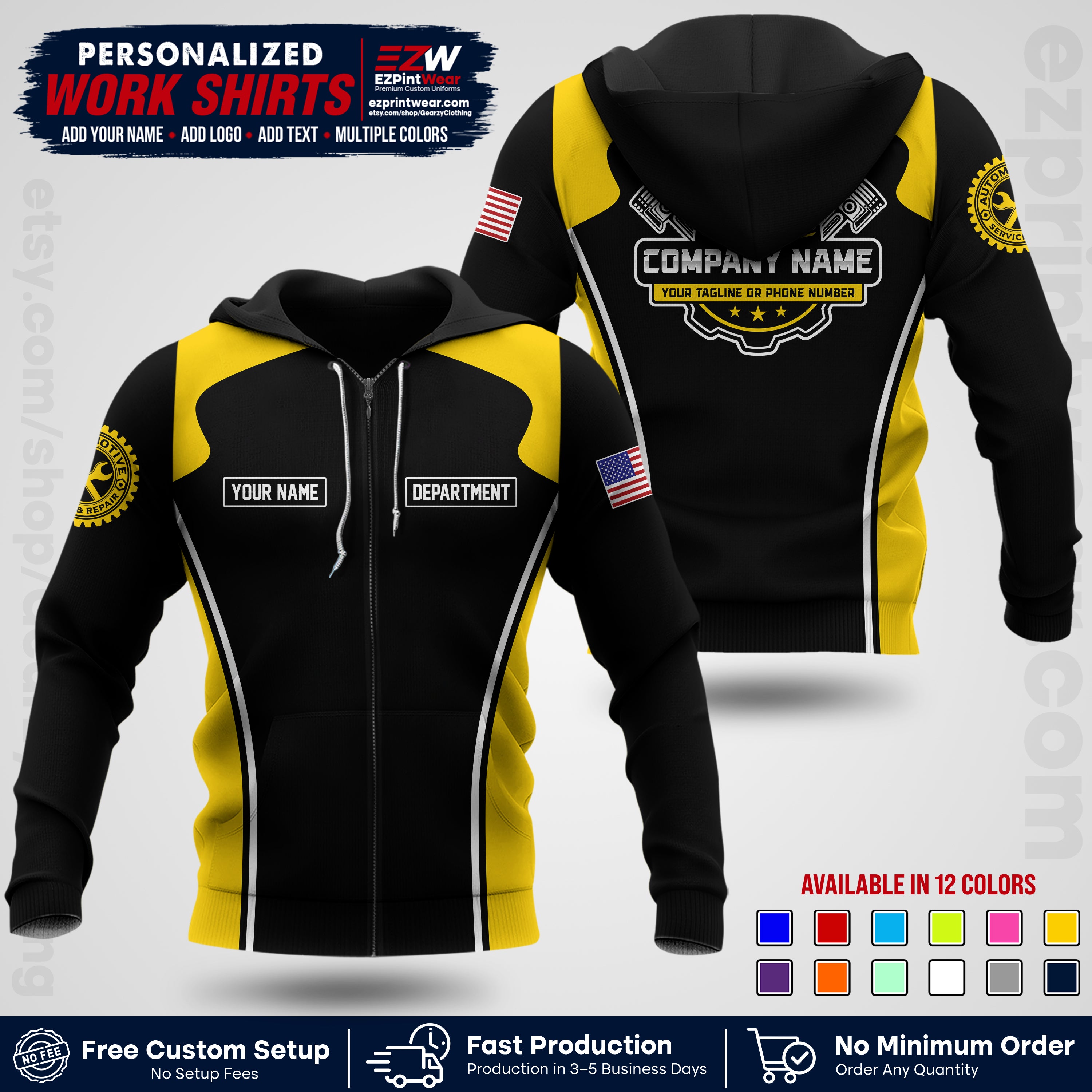 Custom Mechanic Work Shirt with Name, Logo & Text | Auto Shop Uniform | Workwear MCN 10