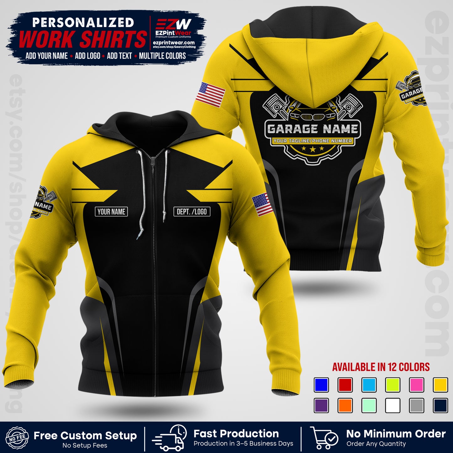 Custom Mechanic Work Shirt with Name, Logo & Text | Auto Shop Uniform | Workwear MCN 04