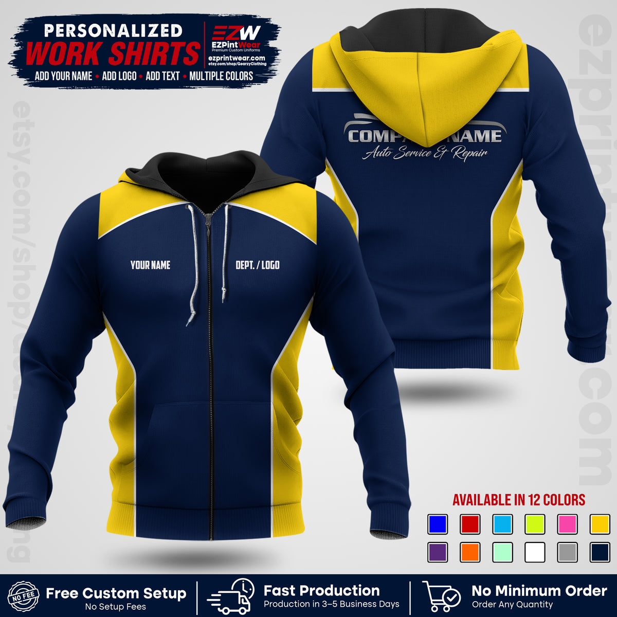 Custom Mechanic Work Shirt with Name, Logo & Text | Auto Shop Uniform | Workwear MCN 3926