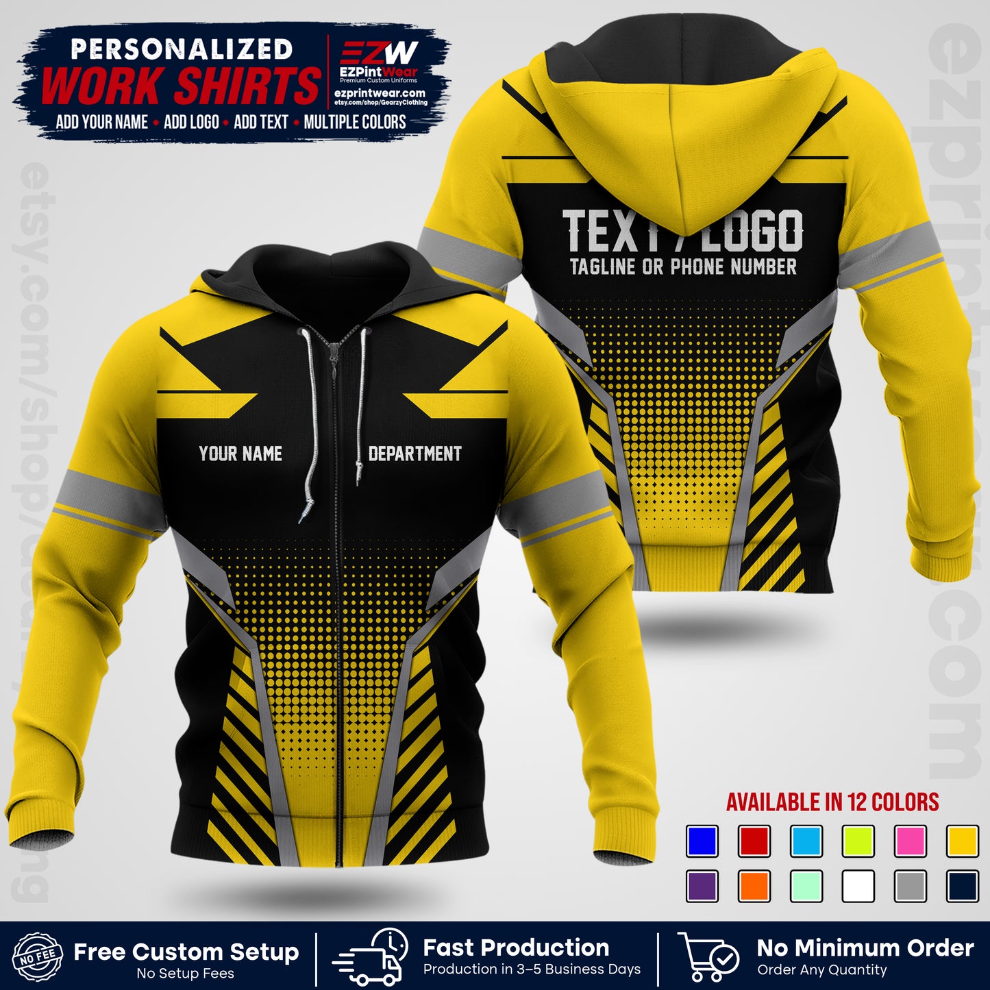 Custom All Over Print Work Uniform Shirt with Name, Logo & Text | Custom Hawaiian Shirt | Company Shirt | Employee Uniform UNF06