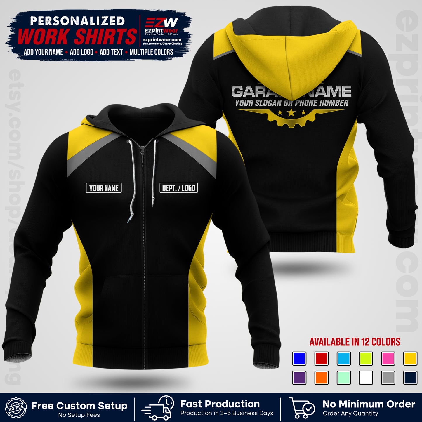 Custom Mechanic Work Shirt with Name, Logo & Text | Auto Shop Uniform | Workwear MCN 06