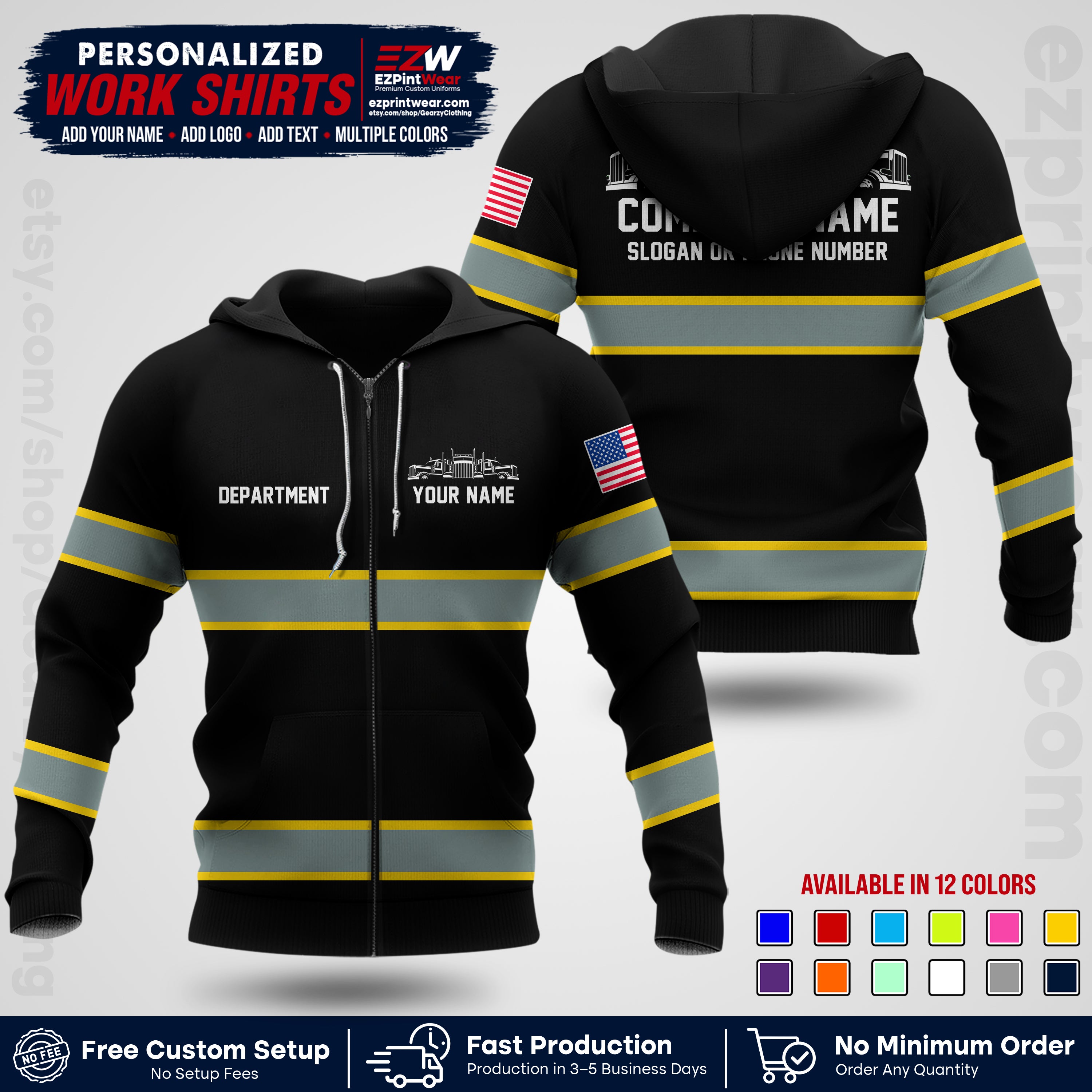 Personalized Truck Driver Workwear Uniform | Custom Safety Stripe Apparel | Non-Reflective Reflective Style Design TW04