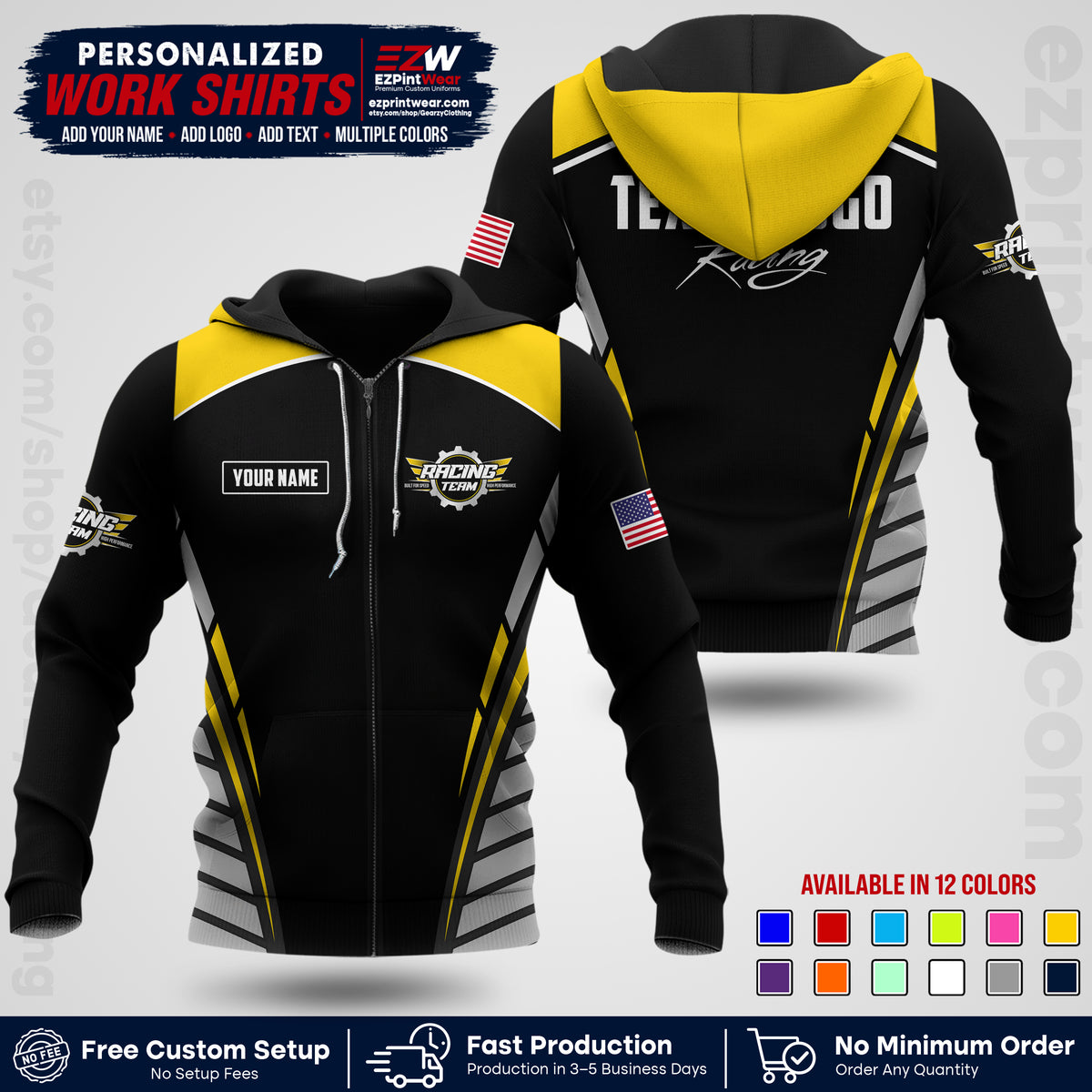 Custom Racing Shirt with Name, Logo & Text | Race Team Uniform | Crew Apparel RC19
