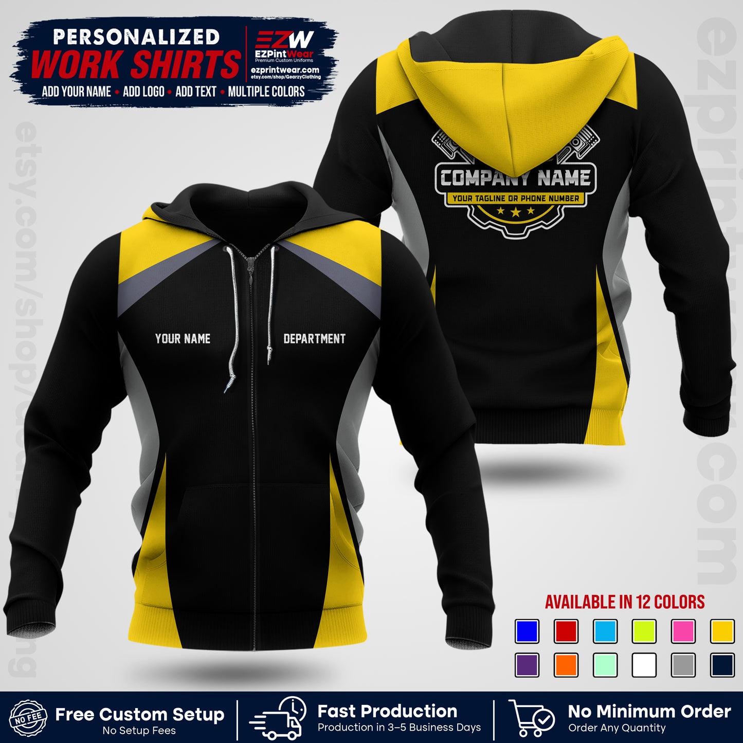 Custom Mechanic Work Shirt with Name, Logo & Text | Auto Shop Uniform | Workwear MCN 08