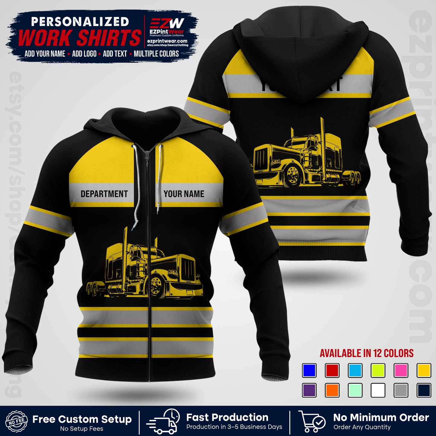 Personalized Truck Driver Workwear Uniform | Custom Safety Stripe Apparel | Non-Reflective Reflective Style Design TW02